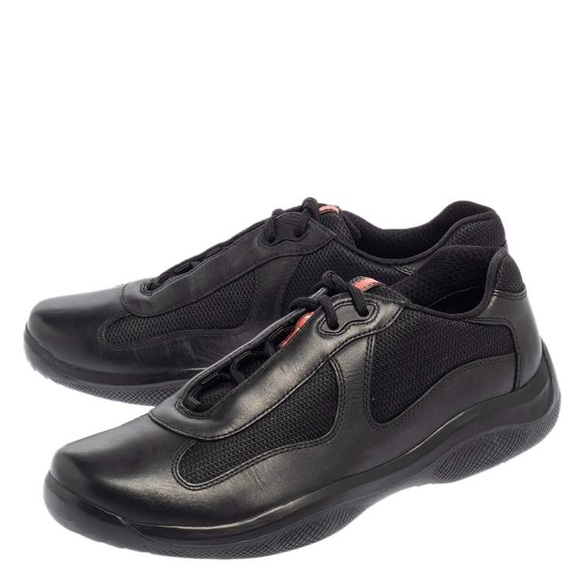Prada Black Mesh and Leather Low Top Sneakers - Picture 5 of 9